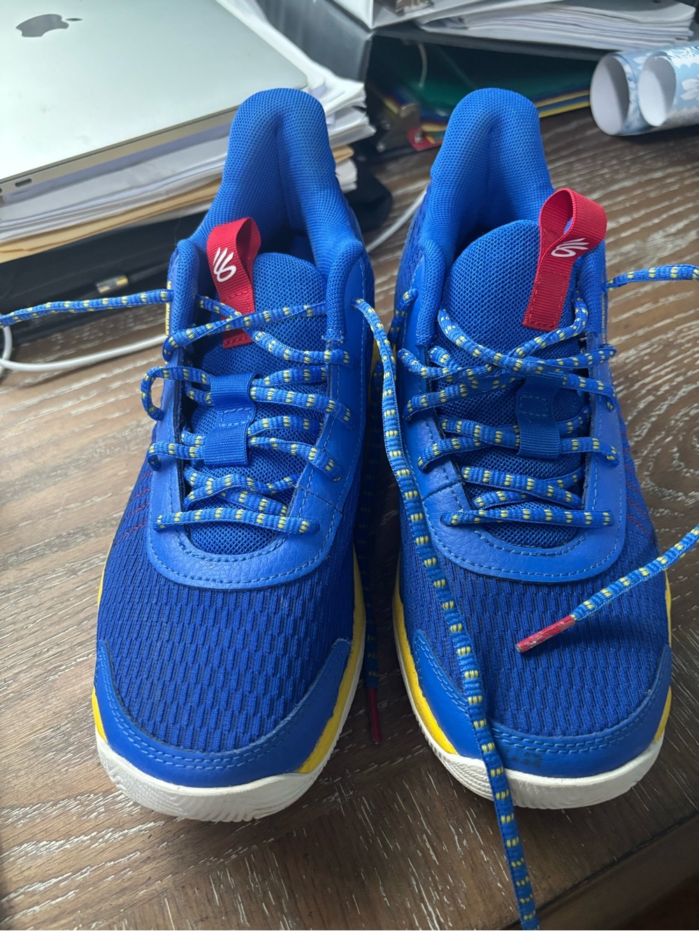 Steph Curry Kids Blue Athletic Sneakers with Yellow Accent